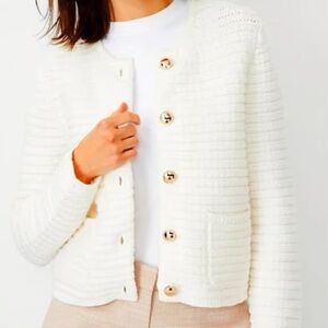 Ann Taylor Elegant Cream Knit Women's Jacket  Cardigan Sz XXL
